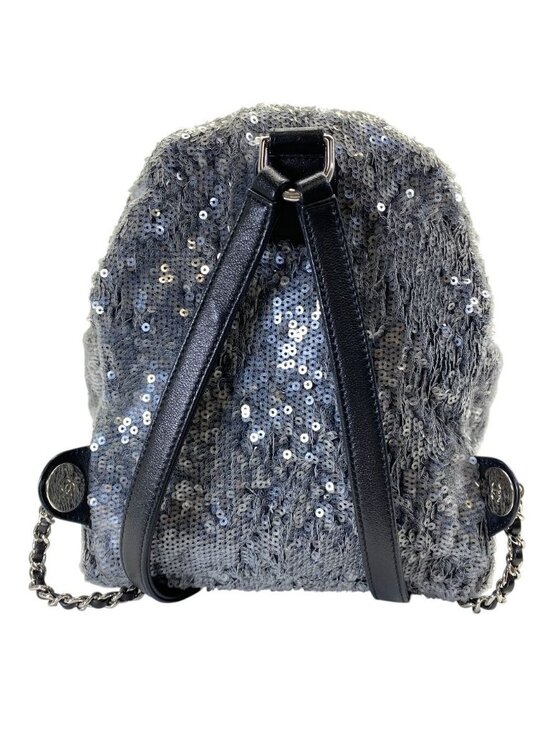 Chanel Sequin Waterfall Backpack CC Logo Gray Black Silver Lightweight Practical main image 4